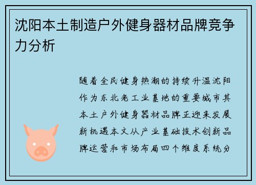 沈阳本土制造户外健身器材品牌竞争力分析