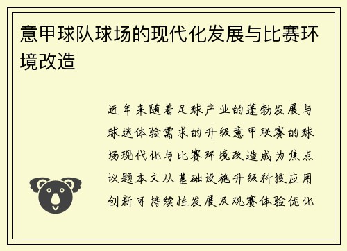 意甲球队球场的现代化发展与比赛环境改造