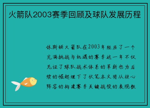 火箭队2003赛季回顾及球队发展历程